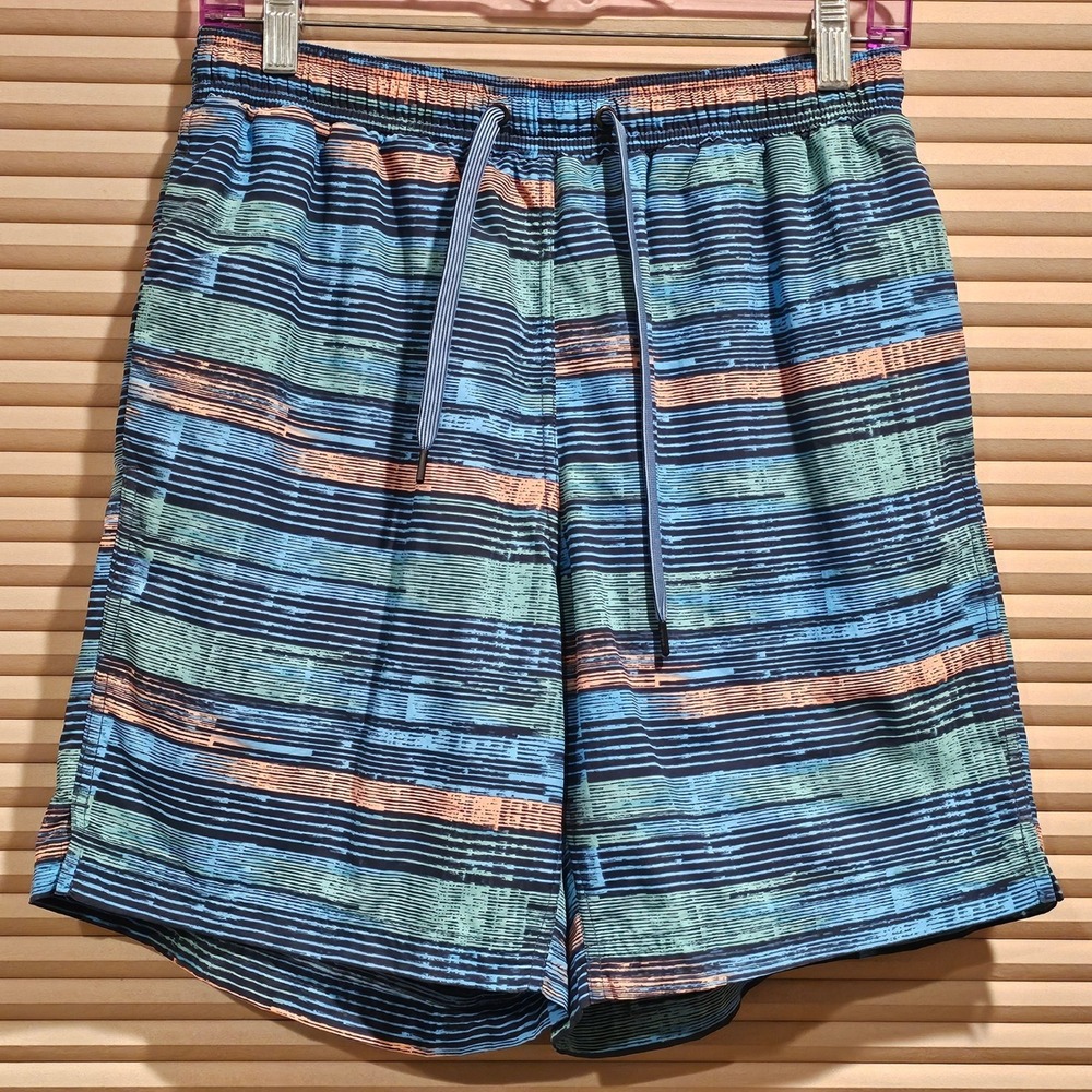 SAXX‎ Cannonball 2N1 Swim Shorts Mens Medium Blue Stripe BallPark Pouch Trunks